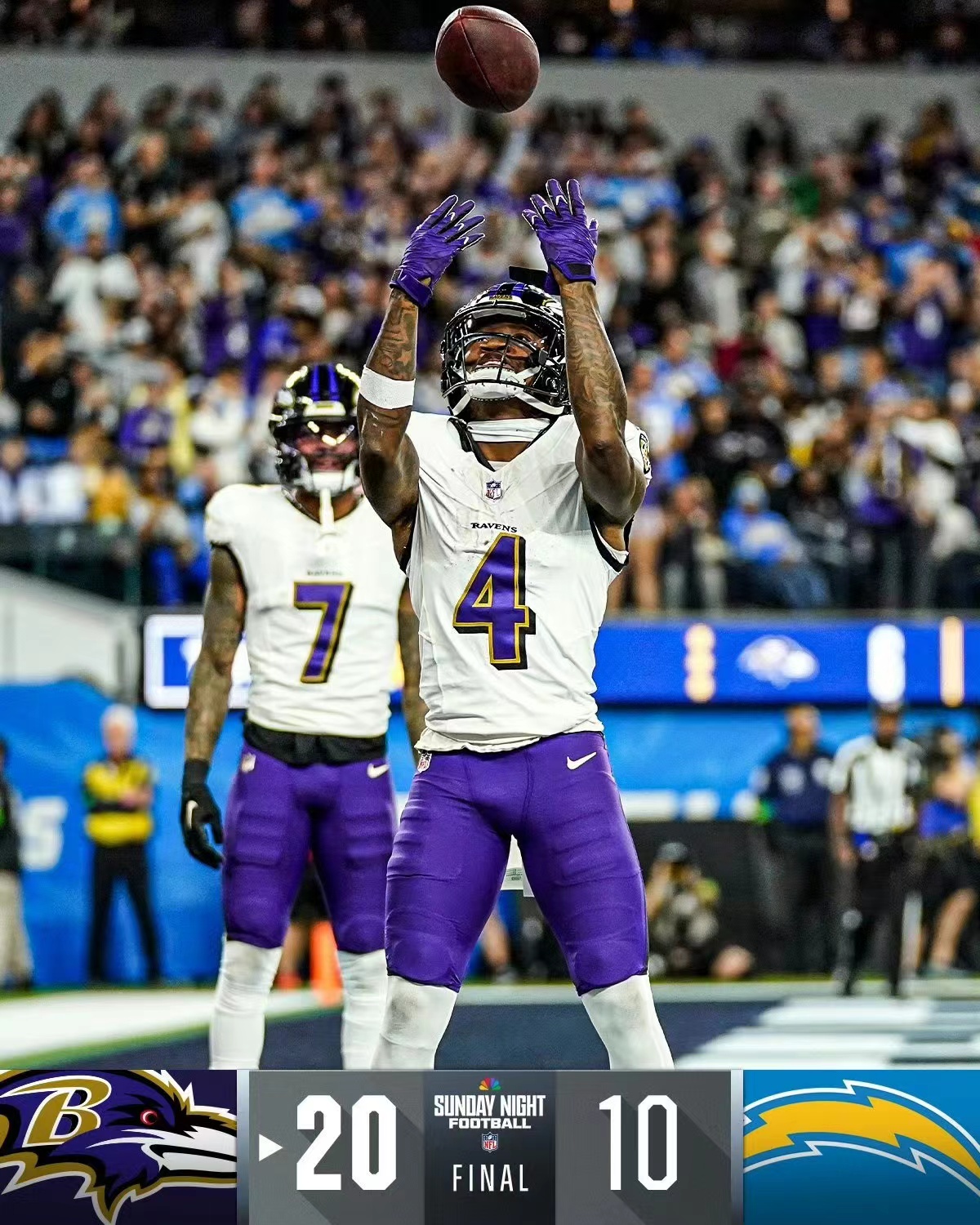 Bataille de football, les Ravens renversent les Chargers et poursuivent leur route vers le sommet de la NFL